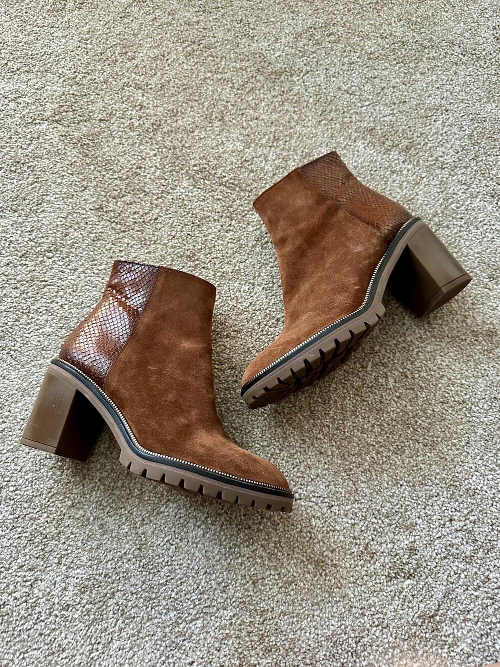 Softwaves Terracare Brown Suede Snake Print Ankle Boots Size 6